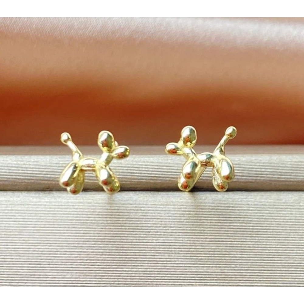 NEW Unisex Gold-Plated S925 Balloon Dog Stud Earrings, 0.7cm‎